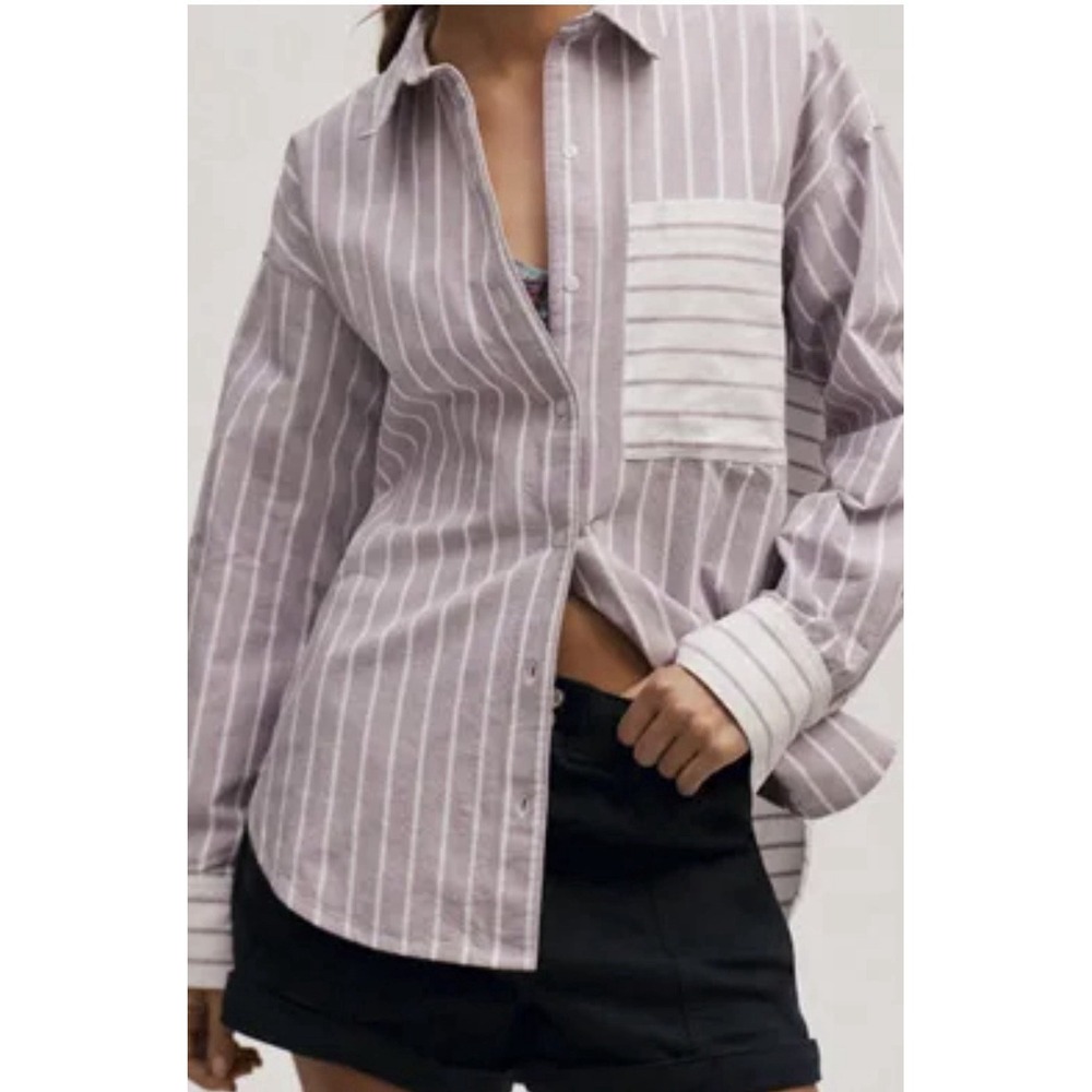 Anthropologie Maeve Oxford cotton Y2K oversized Button down Shirt L A005941